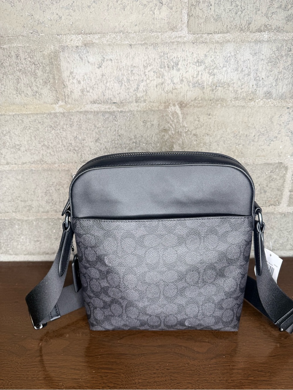 Coach Men’s Charcoal Signature Crossbody Bag Black Leather Trim Messenger - Picture 16 of 17